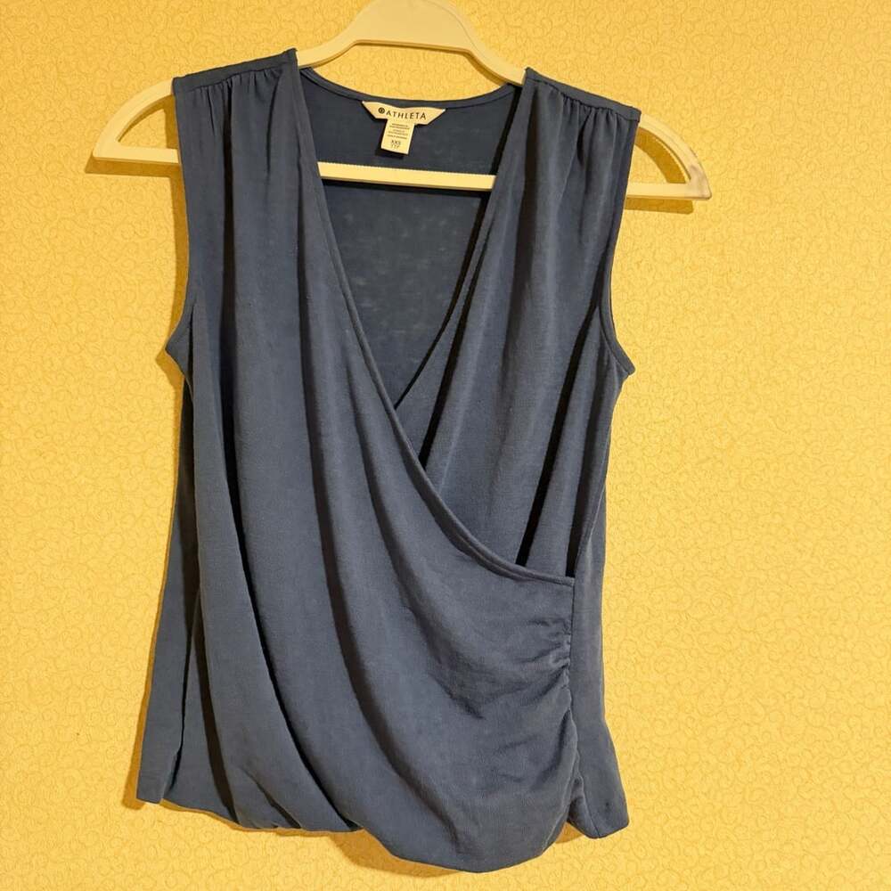 Athleta Wrap Tank Top Size XXS Blue Sleeveless V-Neck Ruched